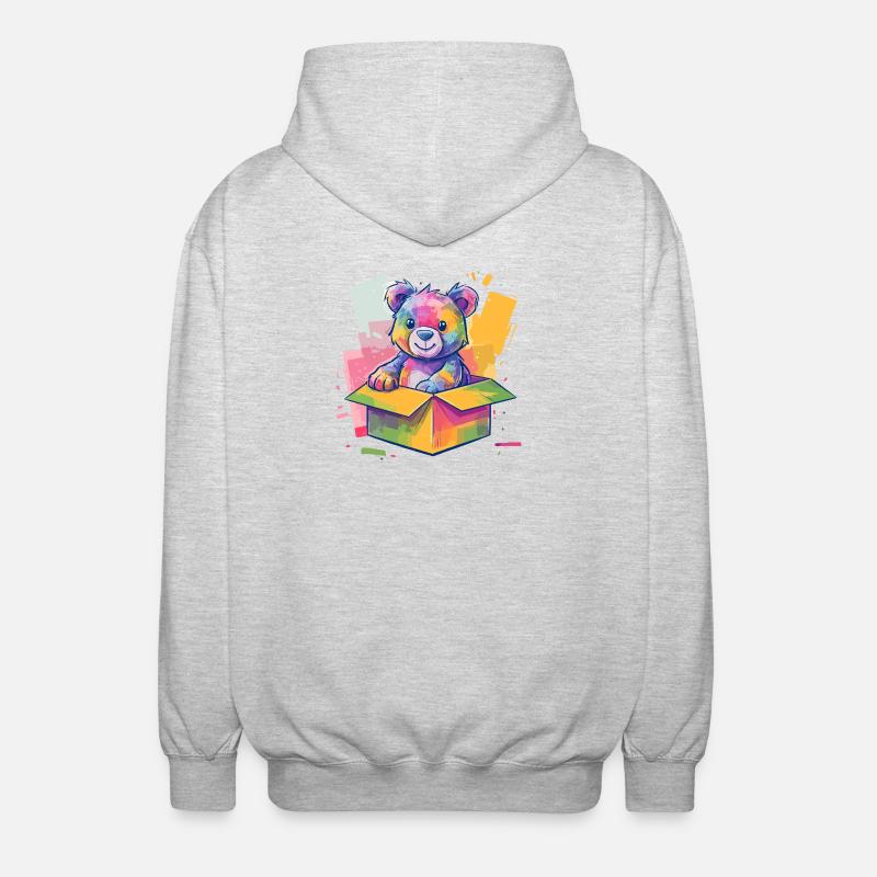 Rainbow Bear in a Box - Unisex Hooded Jacket - light heather grey