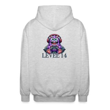 Gaming monsters while gaming - Unisex Hooded Jacket - light heather grey - Back - AI Model Male 185 light (185cm)