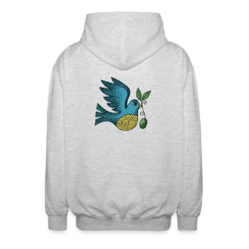 Oiseau azur avec ventre tourbillonnant - Veste à capuche unisexe - gris clair chiné - Dos - AI Model Male 185 light (185cm)