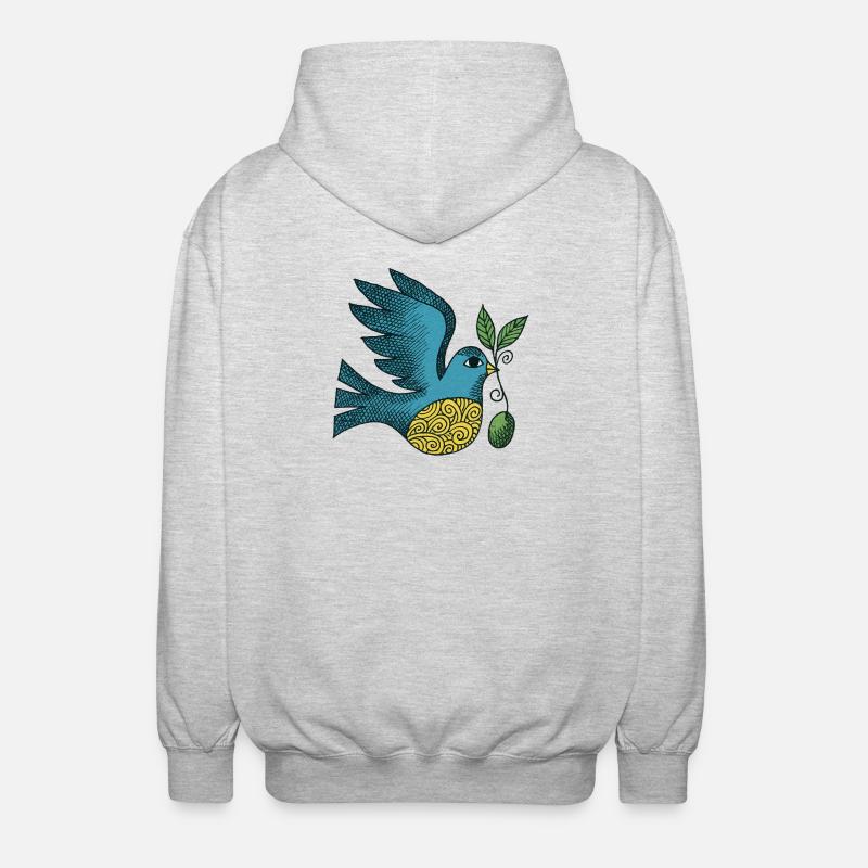 Azurblauer Vogel mit wirbelndem Bauch - Unisex Kapuzenjacke - Hellgrau meliert