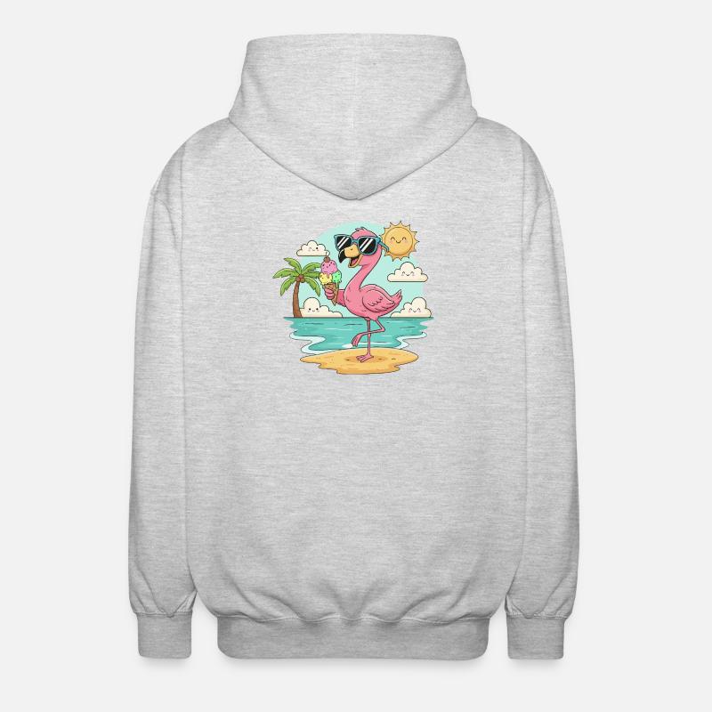 Flamingo am Strand mit Eis & Sonne - Unisex Kapuzenjacke - Hellgrau meliert