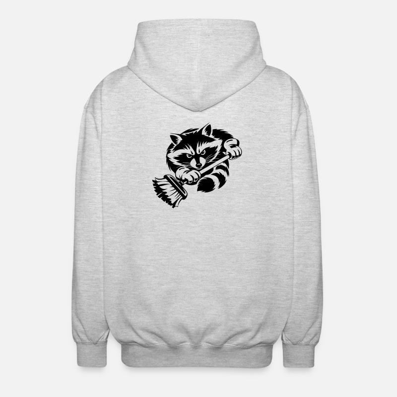 Waschbär mit Wischmopp – Putzprofi - Unisex Kapuzenjacke - Hellgrau meliert