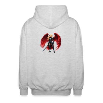 Karmesinroter geflügelter Krieger - Unisex Kapuzenjacke - Hellgrau meliert - Hinten - AI Model Male 185 light (185cm)