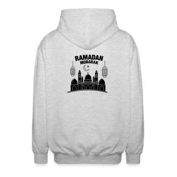 Ramadan Mubarak lights - Unisex Hooded Jacket - light heather grey - Back - AI Model Male 185 light (185cm)