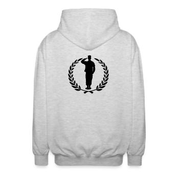 Respekt Soldat Lorbeer Kranz grüßt - Unisex Kapuzenjacke - Hellgrau meliert - Hinten - AI Model Male 185 light (185cm)