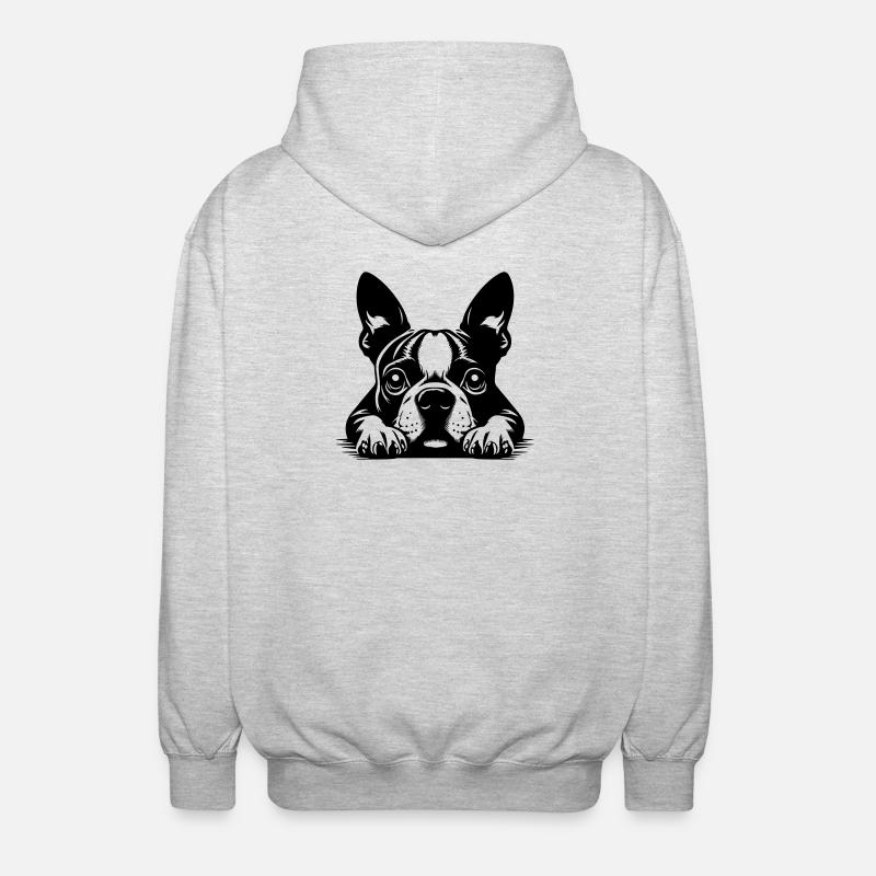 Boston Terrier Kopf mit Pfoten - Unisex Kapuzenjacke - Hellgrau meliert