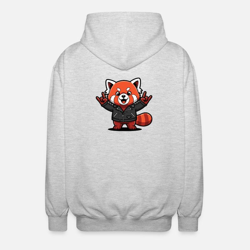 Roter Panda in Lederjacke - Unisex Kapuzenjacke - Hellgrau meliert