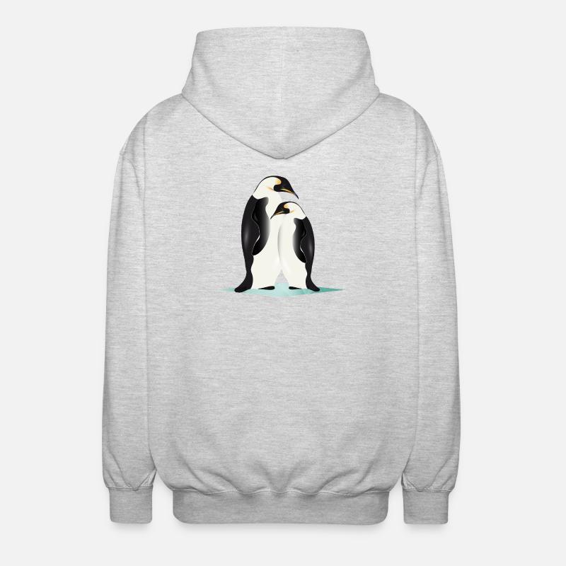 Zwei elegant gezeichnete Pinguine - Unisex Kapuzenjacke - Hellgrau meliert