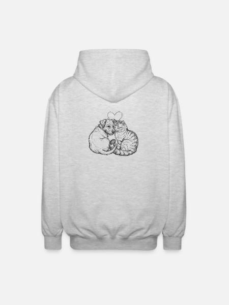 Amis mignons (Chat + Chien) - Veste à capuche unisexe - gris clair chiné