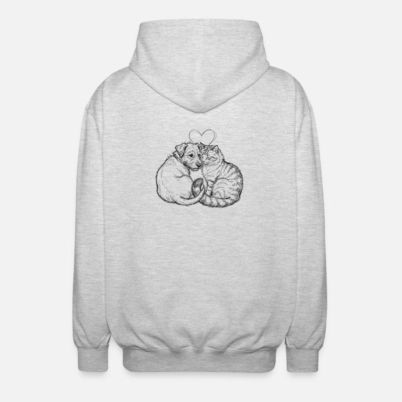 Amis mignons (Chat + Chien) - Veste à capuche unisexe - gris clair chiné