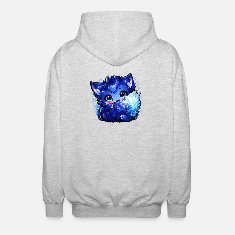 Blauer Eisfuchs Chibi-Design - Unisex Kapuzenjacke - Hellgrau meliert