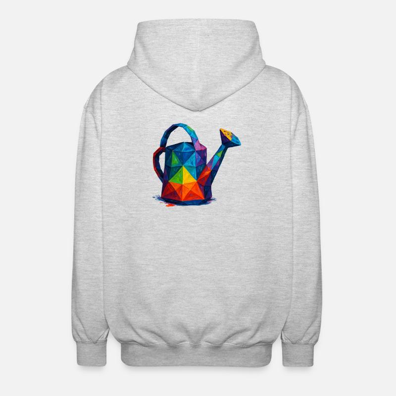 Geometrische Gießkanne – Low-Poly-Gartendesign - Unisex Kapuzenjacke - Hellgrau meliert