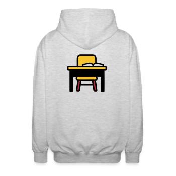 Schulbank Tisch Lernen Prüfungen - Unisex Kapuzenjacke - Hellgrau meliert - Hinten - AI Model Male 185 light (185cm)