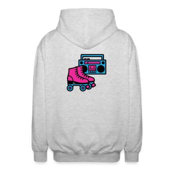 Rollschuhe Boombox 80er Retro - Unisex Kapuzenjacke - Hellgrau meliert - Hinten - AI Model Male 185 light (185cm)