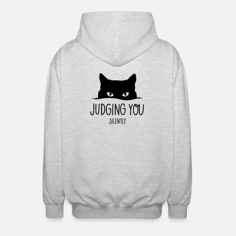 Black Cat Judging You Silently - Unisex Kapuzenjacke - Hellgrau meliert