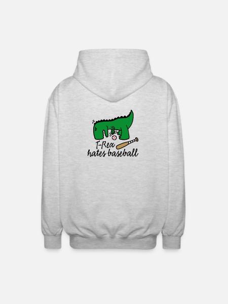 T-Rex hates baseball dinosaur baseball player - Unisex Hooded Jacket - light heather grey