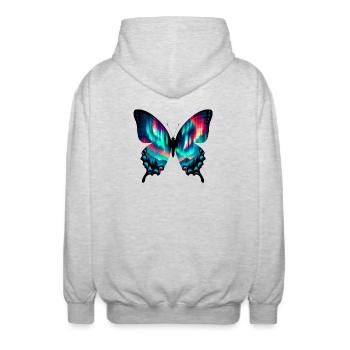 Butterfly - Unisex Hooded Jacket - light heather grey - Back - AI Model Male 185 light (185cm)