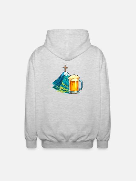 Mountain Cross Beer Festival Illustration - Unisex Hooded Jacket - light heather grey
