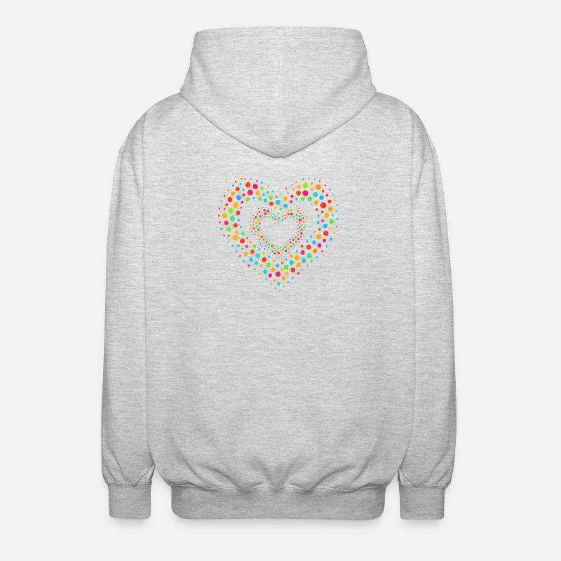 Rainbow Dot Heart Pattern Tee - Unisex Hooded Jacket - light heather grey