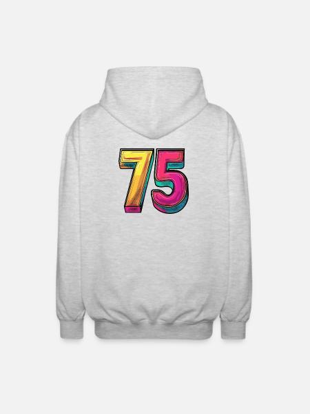 75 Zahl Bunt - Unisex Kapuzenjacke - Hellgrau meliert