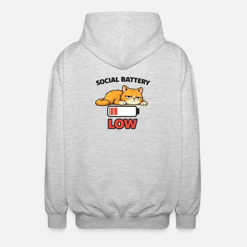 Low Battery Cat Graphic Tee - Unisex Hooded Jacket - light heather grey