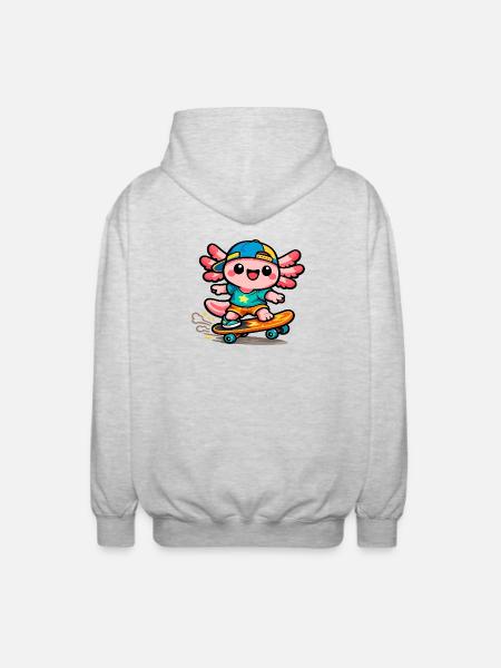 Kawaii Wing Skateboarder Axolotl - Unisex Hooded Jacket - light heather grey