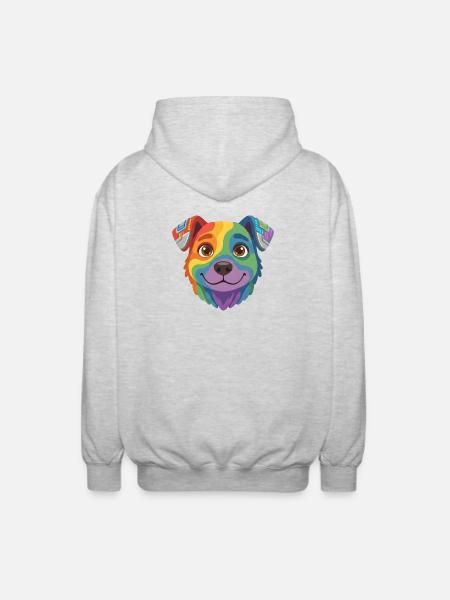 Cute Rainbow Cyber Dog Cartoon Face - Unisex Hooded Jacket - light heather grey