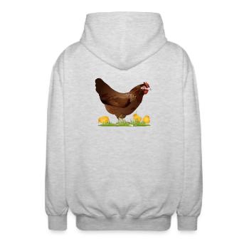 poulet brun avec poussins fraîchement éclos - Veste à capuche unisexe - gris clair chiné - Dos - AI Model Male 185 light (185cm)