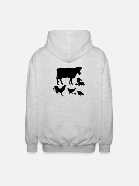Cow calf chickens rooster chicks - Unisex Hooded Jacket - light heather grey