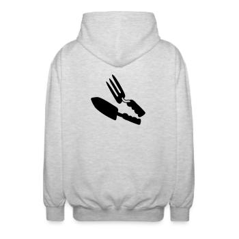 Outils de jardin shepje et râteau - Veste à capuche unisexe - gris clair chiné - Dos - AI Model Male 185 light (185cm)