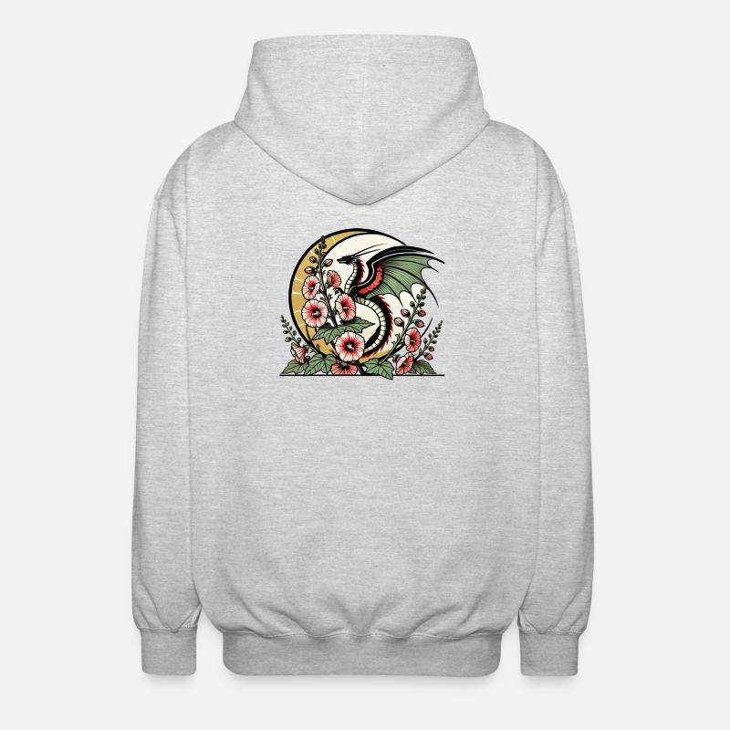 Dragon et fleur manchon Tattoo Design - Veste à capuche unisexe - gris clair chiné