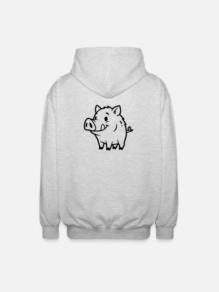 Wildschwein Comic Outline Ausmalen - Unisex Kapuzenjacke - Hellgrau meliert