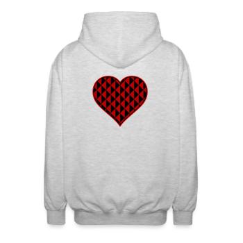 Heart with red triangle shapes - Unisex Hooded Jacket - light heather grey - Back - AI Model Male 185 light (185cm)