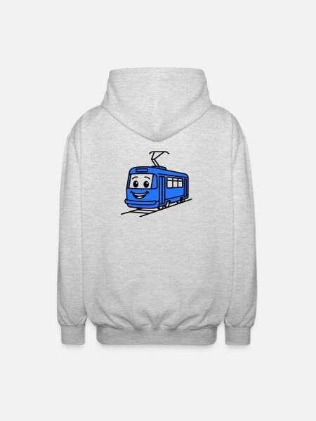 Straßenbahn-Cartoon - Unisex Kapuzenjacke - Hellgrau meliert