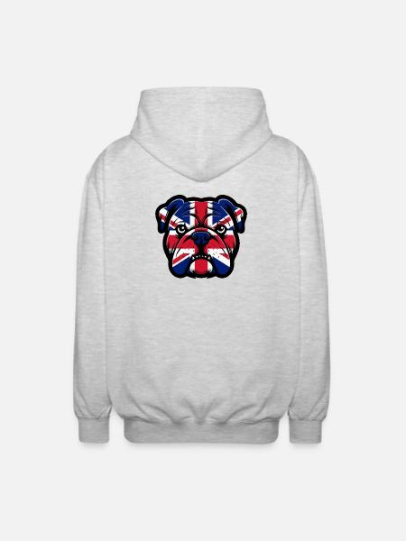 Union Jack Bulldog Portrait - Unisex Hooded Jacket - light heather grey