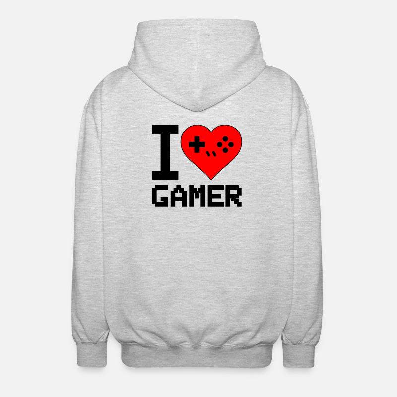 Herz mit Game-Controller Silhouette - Unisex Kapuzenjacke - Hellgrau meliert