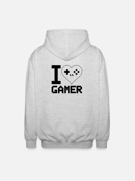 I Love Gamer - Unisex Kapuzenjacke - Hellgrau meliert