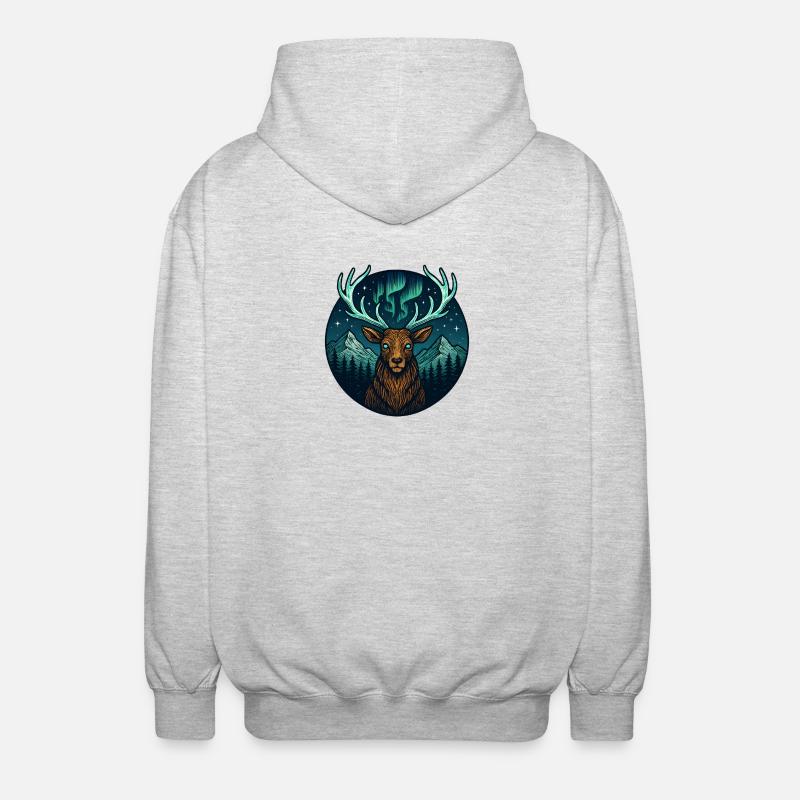 Nachtwald Hirsch mit Nordlicht-Geweih - Unisex Kapuzenjacke - Hellgrau meliert