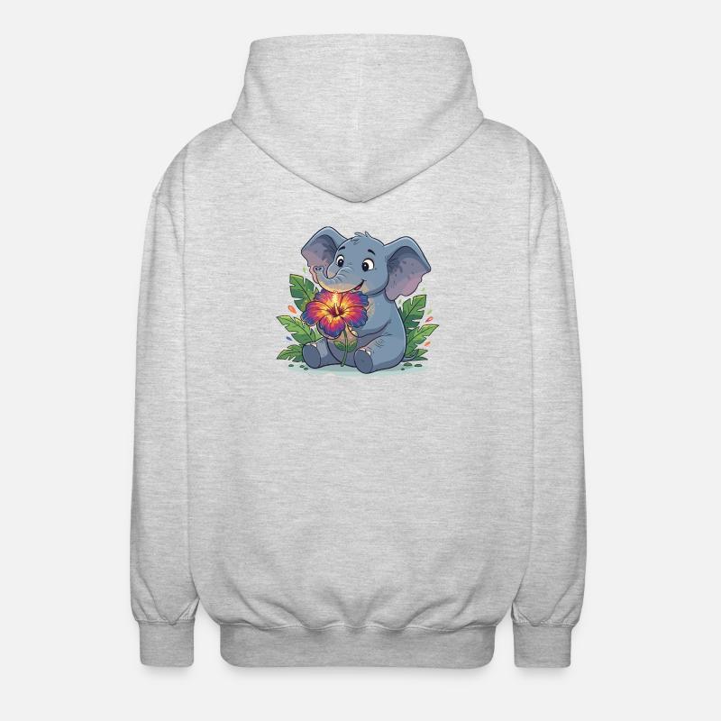 Éléphant avec fleur d’hibiscus - Veste à capuche unisexe - gris clair chiné