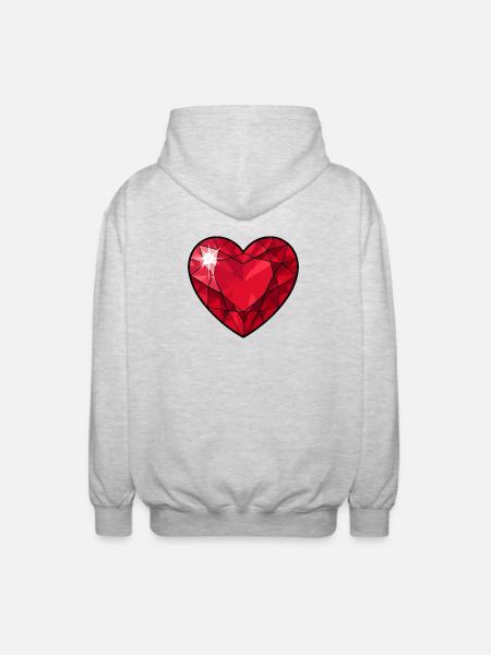 Ruby Crystal Heart - Unisex Hooded Jacket - light heather grey
