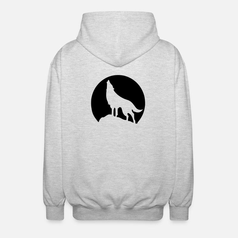 Wolf - Mond - Unisex Kapuzenjacke - Hellgrau meliert