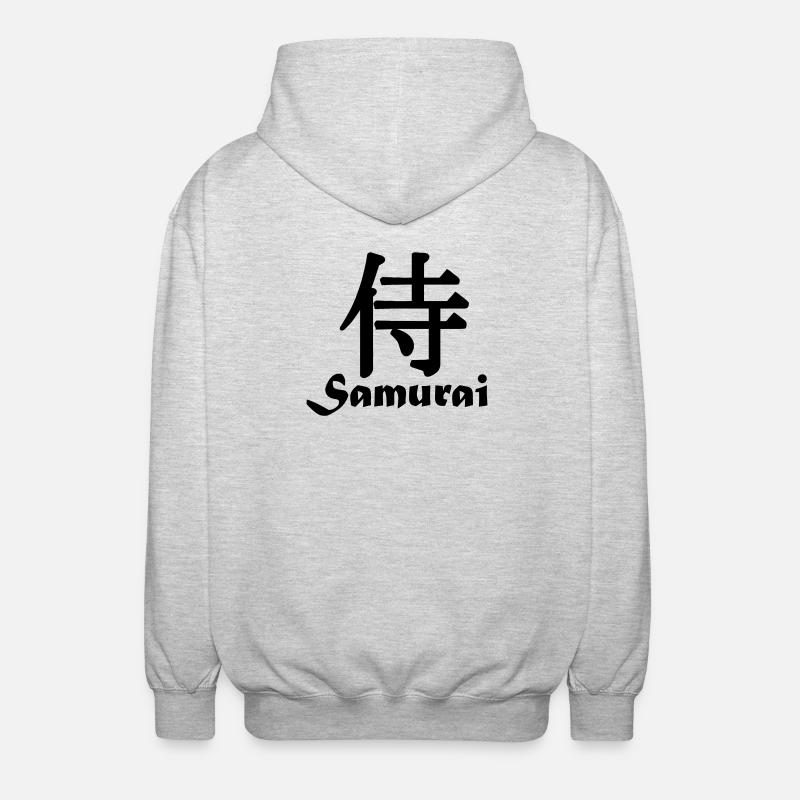 Samurai mit Text - Unisex Kapuzenjacke - Hellgrau meliert