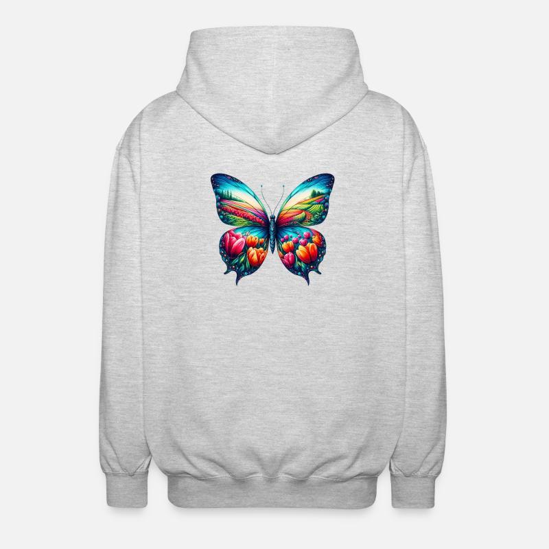 Papillon Fleurs Tulipes Tulipe Hollande - Veste à capuche unisexe - gris clair chiné