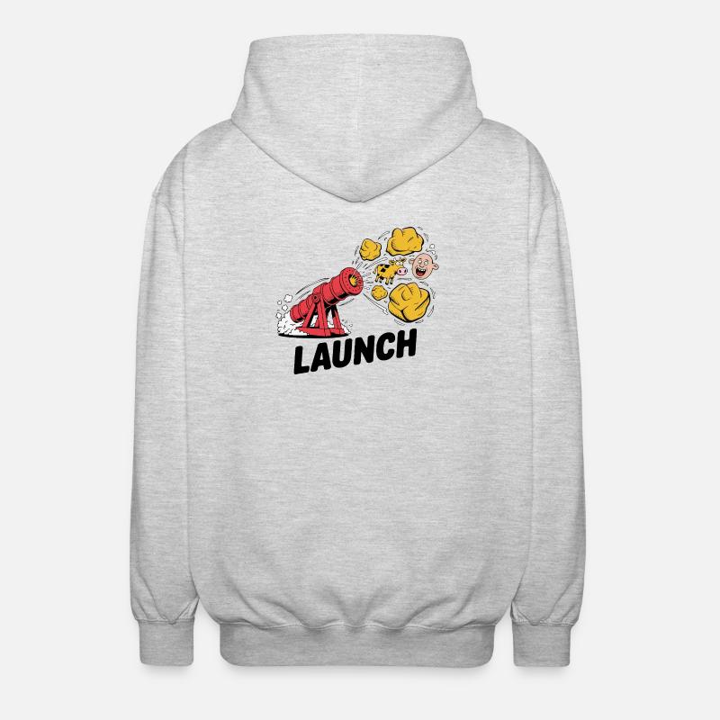 Comic Dinosaur Cannon Explosion Design - Veste à capuche unisexe - gris clair chiné