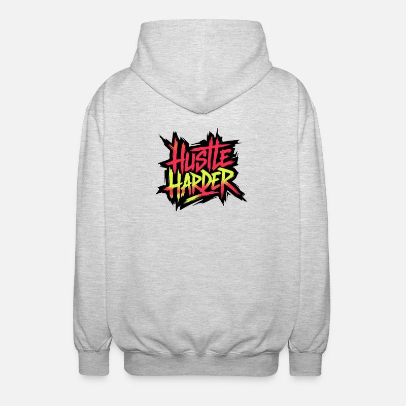 Hustle Harder Neon-Graffiti - Unisex Kapuzenjacke - Hellgrau meliert