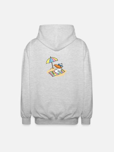 Sonnenvogel am Strand mit Schirm - Unisex Kapuzenjacke - Hellgrau meliert
