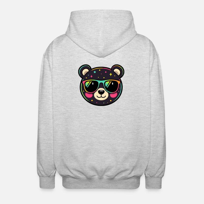 Polychromer Neon-Panda mit Brille - Unisex Kapuzenjacke - Hellgrau meliert
