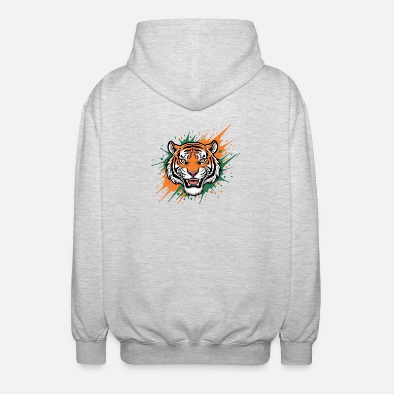 Tiger Head Splash Art - Unisex Hooded Jacket - light heather grey