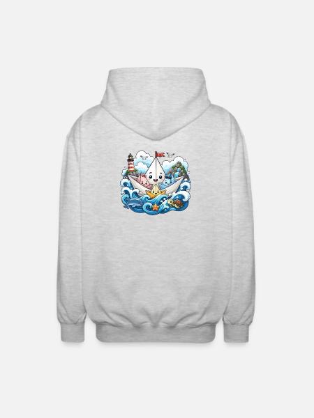 Papierboot Meeresabenteuer - Unisex Kapuzenjacke - Hellgrau meliert