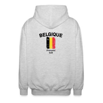 Belgian Flag Grunge Stripe - Unisex Hooded Jacket - light heather grey - Back - AI Model Male 185 light (185cm)